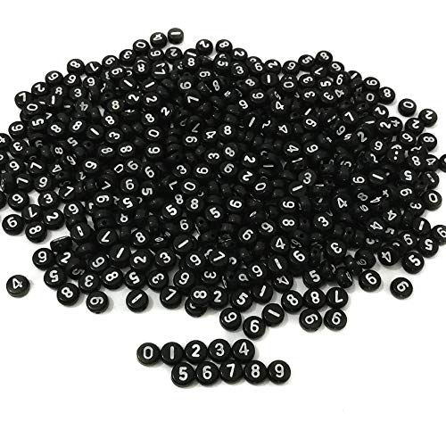 Amaney 500pcs Black Acrylic Number Beads 7x4mm Mixed Number Beads Acrylic Plastic Round Shape Loose Beads - color: Black, size: 7x4mm