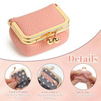 Mini Portable Jewelry Box, Leather Mini Travel Jewelry Case with Kiss Lock Small Rings Organizer Box for Women Rings Earrings Necklace Bracelets Storage