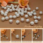 TOAOB 100pcs 10mm Silver Plated Filigree Hollow Ball Beads Round Metal Loose Spacer Beads for DIY Crafts Bracelets Necklaces Earrings Jewelry Making - color: Silver, size: 10mm