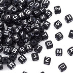 FASHEWELRY 500Pcs Cube Acrylic Letter Beads 5x5x5mm Black Square A-Z Alphabet Beads for DIY Bracelet Necklace Jewelry Making - color: Mixed