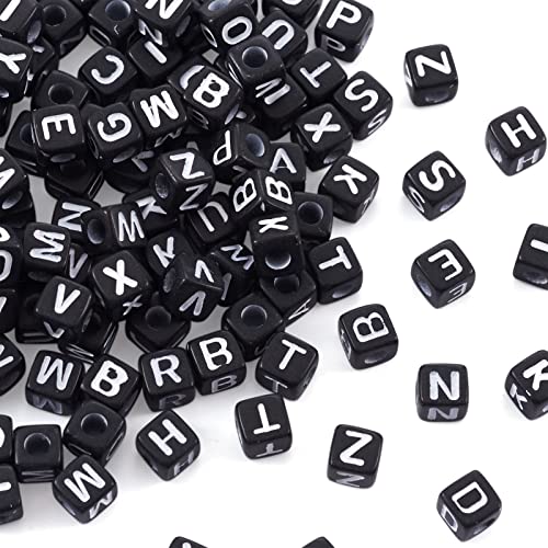 FASHEWELRY 500Pcs Cube Acrylic Letter Beads 5x5x5mm Black Square A-Z Alphabet Beads for DIY Bracelet Necklace Jewelry Making - color: Mixed
