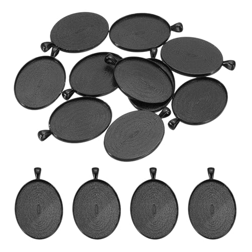 PATIKIL Pendant Trays for Jewelry Making, Blank Pendants Zinc Alloy Oval Bezel Settings Flat Base for Necklace Bracelet Charm - color: Black Tone