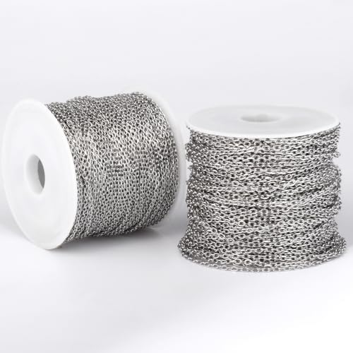 66 Feet Stainless Steel Rolo Cable Chain Bulk, 1.5mm 304 Stainless Steel Diamond-Cut Oval Rolo Cable Link Chains Roll Spool for Jewelry Making - color: Stainless Steel, size: 1.5mm width