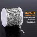 KYUNHOO Beautiful Daisy Flower Chain Roll 13 Feet Embossed Heart Chains for Jewelry Making Stainless Steel Silver Jewelry Supplies for DIY Handcrafts - color: FLower Silver