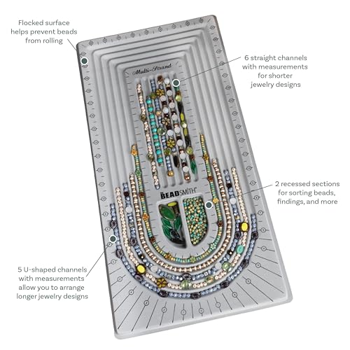 The Beadsmith Bead Board, Grey Flocked, 5 U-Shape and 6 Straight Channels, 10 x 20.5 inches, Design Boards for Creating Bracelets, Necklaces and Other Jewelry - size: 40" - 5 Channel
