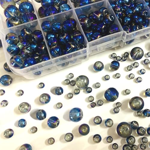 Dark Blue Round Crystal Glass Beads for Jewelry Making (4/6/8/10mm), Smooth Round Natural Gemstone Glass Spacer Loose Beads for Crafts Bracelets Necklaces Charms - color: Round Smooth Glass Beads: Dark Blue