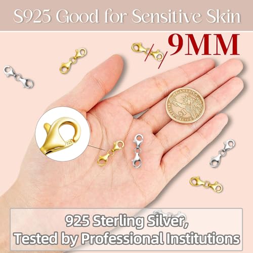 OHINGLT Double Lobster Claw Clasps 925 Sterling Silver Necklace Extender, Double End Design Necklace Clasps and Closures, Bracelet Connector Suitable for Jewelry Making - color: 2PCS 14K Gold Plated 925 Sterling Silver