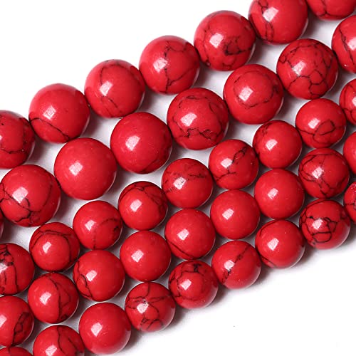 32pcs 12mm Natural Stone Beads Red Turquoise Gemstone Round Loose Beads for Jewelry Making Crystal Energy Stone Healing Power DIY Bracelets - color: Red Turquoise Beads, size: 12mm