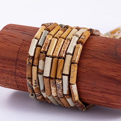 Natural Blown Picture Stone Cylinder Tube Beads 4x13mm 38cm/str Loose Semi Gemstone Stone Beads for Making Bracelets Necklace Earrings - color: Blown Picture, size: 4x13mm Cylinder