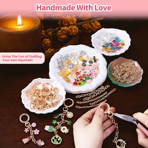 432Pcs Charms Lip Gloss Keychain Making Kit, DIY Craft Supplies with 25 Keychains Clips 25 Extender Chain 175 Charm Jewelry Plier, DIY Keychains Kit, for Keychain Making Supplies DIY Crafts (432Pcs)