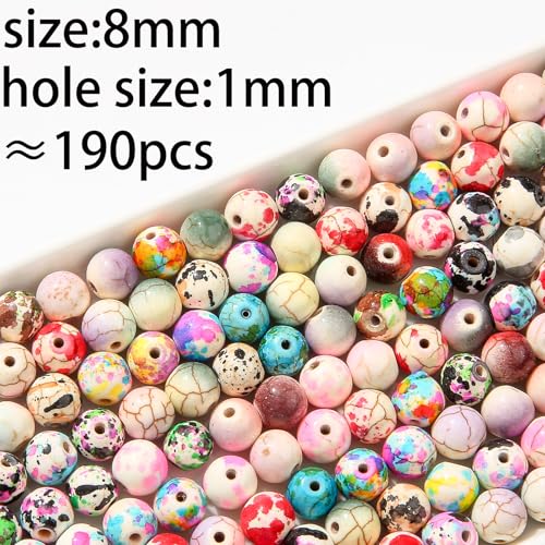 8mm Turquoise Beads 190pcs Natural Stone Bead Gemstone Round Loose Beads for DIY Crafts Bracelet Necklace Earrings Jewelry Making (Mix Color) - color: mix color