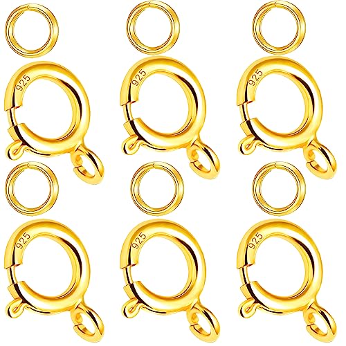 Spring Clasps Sterling Silver with Open Jump Rings Gold Necklace Clasps and Closures for Jewelry Making,Made in Italy - color: 6gold, size: 0.24inch