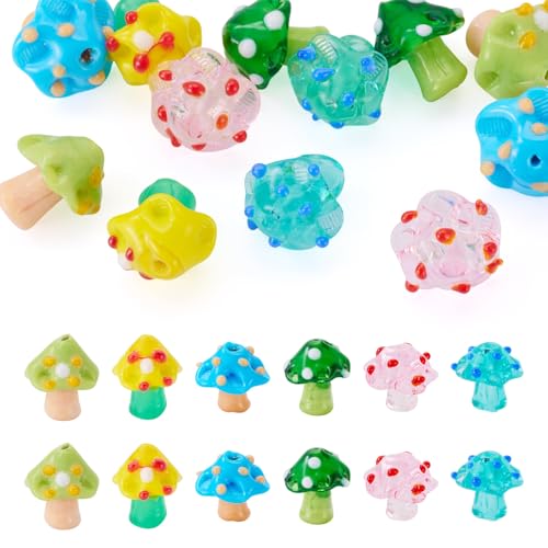 12Pcs Bumpy Mushroom Lampwork Glass Beads Handmade Mushroom Shape Loose Spacer Beads Cute Forest Plant Crystal Bead for DIY Crafts Earring Necklace Lanyard Jewelry Making - color: Mixed Color-F