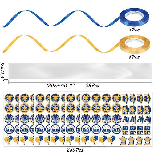 80UncleKimby 28PCS Blue and Gold Graduation Decorations 2026 Candy Leis Making Kit - Hawaiian Congrats Grad Ribbon Necklaces Party Supplies(Assembly Needed, Candy not Included)