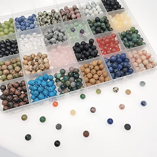 960pcs Natural Stone Beads 6mm Round Polished Loose Gemstone Crystal Energy Beads for DIY Jewelry Making (24 Materials A) - color: 24 Materials A, size: 6mm