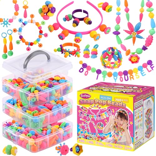 Funtopia Pop Beads, 700+ Pcs Arts and Crafts for Kids 4-6, Snap Beads DIY Bracelet Necklace Ring Anklet Set, Birthday Party Creativity Toys for Girls Toddlers Ages 3 4 5 6 (X-Large) - size: Large
