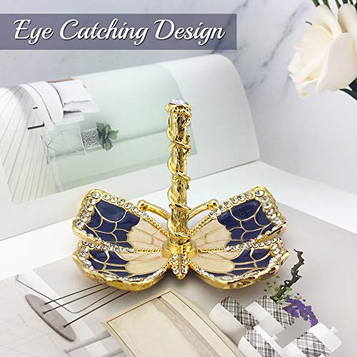 Matashi Gold Plated Butterfly Jewelry Organizer with Blue Enamel & Crystals – Elegant Ring Holder – Ideal Gift for Her on Mother’s Day, Valentine’s Day, Christmas - color: Blue