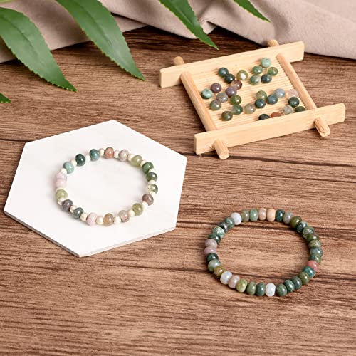 Cheriswelry 95~96pcs/Strand 6mm Rondelle Natural Indian Agate Beads Stone Loose Spacer Beads Crystal Energy Gemstone Craft Beads Smooth Charms for DIY Bracelet Necklace Jewelry Making - color: Natural Indian Agate