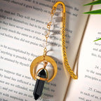 Vintage Metal Bookmark Pendant with Natural Crystal Stones Black Obsidian Bead Chain–Elegant Bookmarks for Women,Men,Book Lovers,Teachers and Girls(Black Onyx) - style: Black Onyx
