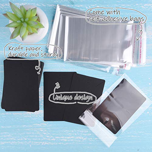 MIAHART 150 Set Earring Display Card with 150 Pcs Self-Seal Bags, Earring Holder Card for Selling DIY Ear Studs, Earrings and Jewelry Display (Black) - color: black