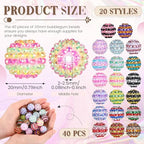 40 Pcs 20 mm Rhinestone Beads Bulk Crystal Round Disco Ball Chunky Bubblegum Beads for Pens Bracelets Charms Craft European Style Jewelry Making Supplies Christmas(20 Colors) - color: 20 Colors