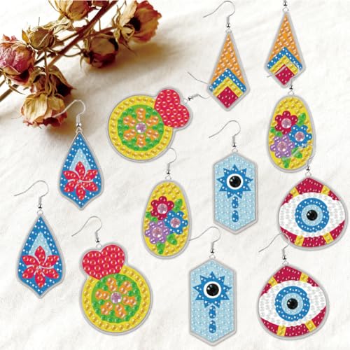BEUNITONE 12 Pairs Long Style Diamond Art Earring Making Kits for Adults, DIY Drop Dangle Earring Making Supplies Kit, Fun Duck Art Earrings Ornament for Women Birthdays Holiday Handmade Gift - style: Long Earrings