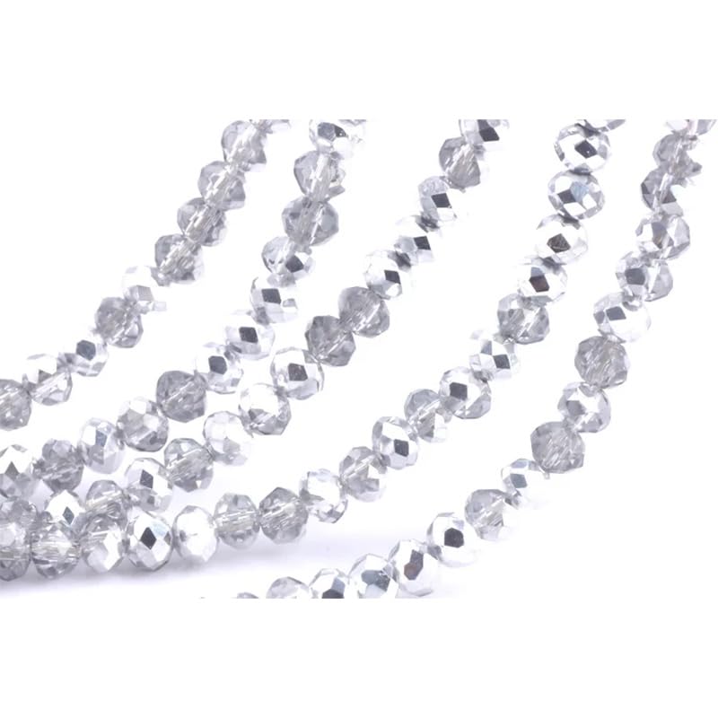 415pcs Rondelle Crystal Glass Beads 2mm 4mm 6mm 8mm Mixed Sizes, Faceted Briolette Spacer Czech Seed Loose Beads for DIY Jewelry Making (Half Silvery) - color: Half Silvery