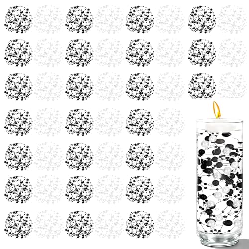 50 PCS Artificial Floating Beads for Centerpieces Vases, Black&White 8+3mm String Beads for Wedding Party Faux Pearl String for Decorating, String Pearls for Crafts Vase Filler - color: Black&white, size: 8+3mm(50pcs)