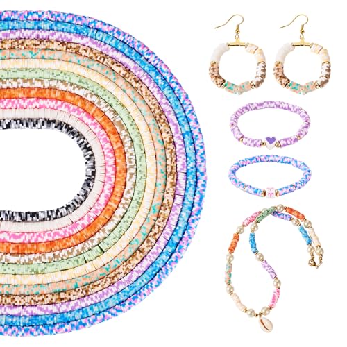 Elecrelive 12 Colors 5.5mm Clay Bead Strands Flat Polymer Clay Chip Beads Heishi Disc Loose Spacers for Bracelet Chocker Necklace Earring DIY Crafts - color: 12 Colors