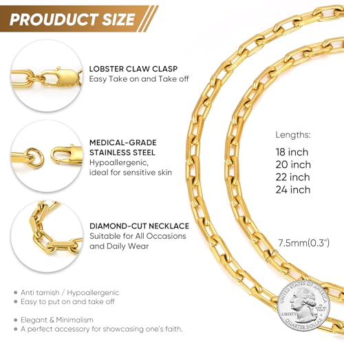 VNOX Paperclip Necklace for Men Women, 4.5/6.5/7mm Solid Diamond-Cut Chunky Stainless Steel Anchor Link Chain Mens Necklaces Jewelry Gifts, 18/20/22/24 Inchs - style: 7MM-Gold