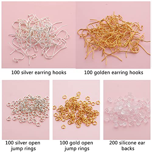 Earring Hooks, 600pcs Hypoallergenic Earrings Making kit(Silver and Gold) Earrings Finding Component Accessories,Earring Backs,Jump Rings for Jewelry Making DIY Craft