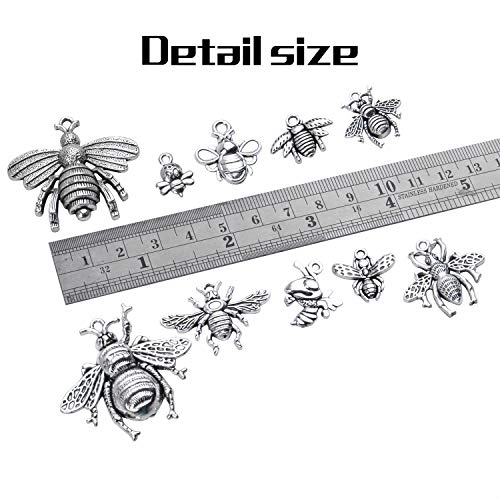 100g (30-60pcs) Antique Silver Mixed Honey Bee Charm Pendants Alloy Bee Pendant Flying Insect Charms Craft Supplies for DIY Necklace Bracelet Jewelry Making - style: Silver Bee Charms