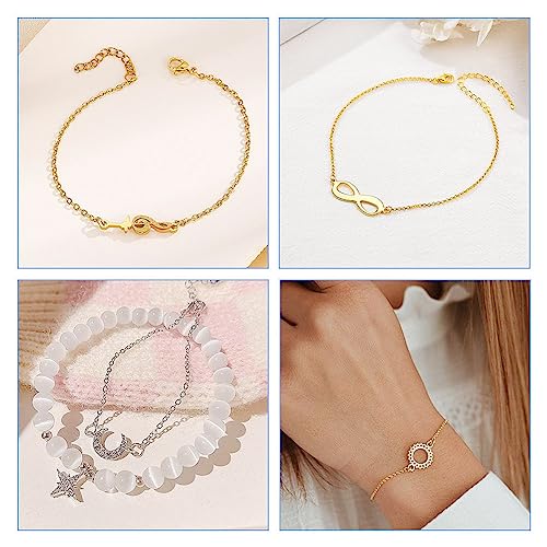 KISSITTY 8pcs Golden Silver Adjustable Bracelet Chains 304 Stainless Steel Cable Extender Chains Replacement with Clasp for Women Friendship DIY Necklaces Bracelets Jewelry Making