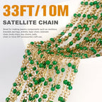 33 Feet Gold Enamel Chains Bulk, 2mm 18K Gold PVD Plated 304 Stainless Steel Green Enamel Beaded Cable Link Chain Roll Spool for Jewelry Making - color: Gold Green Beads