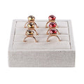 Oirlv linen 3 Slots Ring Earrings Display Trays Showcase Jewelry Organizer (creamy-white,square) - size: square