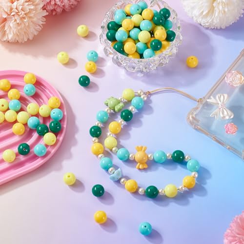 100 Pcs 11.5-12mm Bubblegum Beads Opaque Acrylic Chunky Loose Spacer Round Focal Beads for Jewelry Making Bracelet Necklace Keychain Craft Art Making,Hole:1.8mm,Dark Green - color: Dark Green