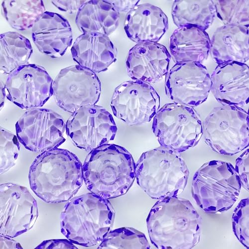 50pcs Crystal Glass Beads 10mm Faceted Rondelle Glass Spacer Beads with Hole for Bracelets Necklace Earring DIY Jewelry Making Craft(Crystal Purple) - color: Crystal Purple, size: 10mm