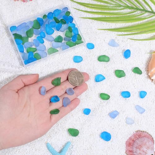 1 Box 80pcs Summer Frosted Glass Beads Blue Green Opaque Nuggets Ocean Theme Sea Matte Irregular Mango Loose Spacer Bead Charm Bulk for Jewelry Making Necklaces Decoration DIY Craft Supply