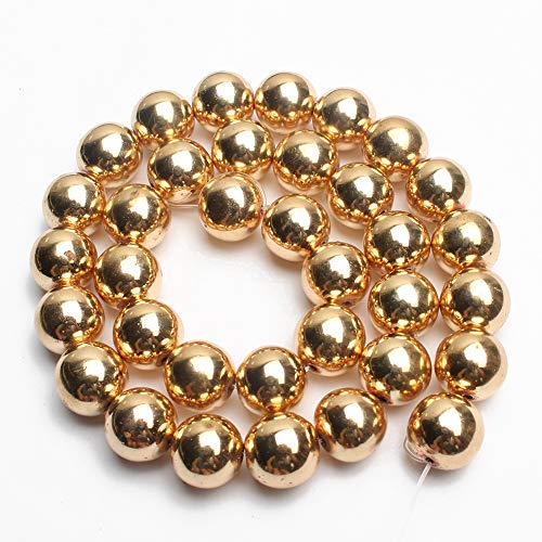 Song Xi 14K Gold Hematite Beads Round Loose Beads for Jewelry Making DIY Bracelets and Necklaces 6mm/60pcs - color: 14k gold, size: 6mm