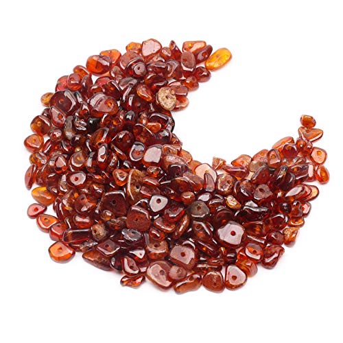500 pcs Natural Chip Stone Beads, Orange Garnet 5-8 mm Irregular Gemstones Healing Crystal Loose Rocks Bead Hole Drilled for Jewelry Making Bracelet - color: Orange Garnet