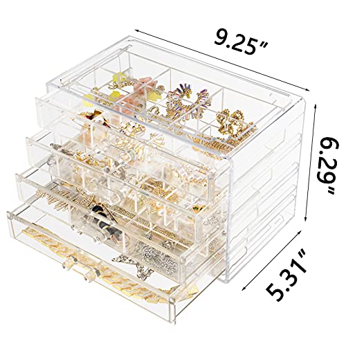 Weiai Acrylic Jewelry Box, 72 Grids Clear Jewelry Organizer with Adjustable Dividers, Large Capacity Earring Ring Gift Boxes - size: 4 Drawers