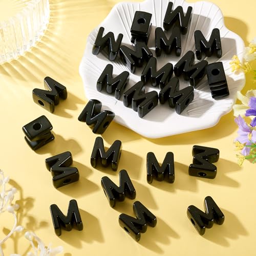 Craftora 30Pcs 20mm Black Large Letter Beads, Acrylic Big Alphabet Beads, Chunky Initial Letter M Bead with Large Hole for Friendship Bracelets Keychain Bag Charms Shoelaces - color: Letter M