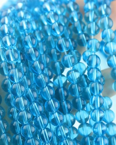 8mm Glass Beads 46PCS Glass Beads for Jewelry Making Charm Round Loose Bead for Bracelet Making Kit (Lake Blue Glass) - color: Lake Blue Glass