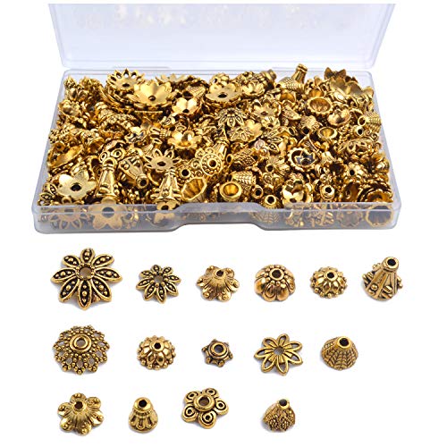 Jdesun 120g Bead Caps with A Clear Storage Box, Tibetan Gold Beads Spacers Jewelry Findings Accessories for Jewelry Making 300-350 Pieces - color: Gold