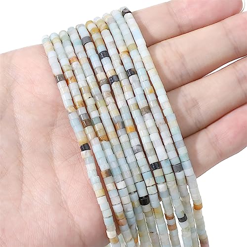 BEADIA Natural Amazonite Short Cylinder Beads 2x3mm 155pcs Tube Loose Semi Gemstone Beads for Jewelry Making Design - color: Amazonite