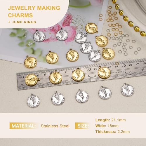 Stainless Steel Jewelry Making Charms Pendants Bulk Round Rose Charm for Bracelet Necklace DIY - color: Rose Gold Silver