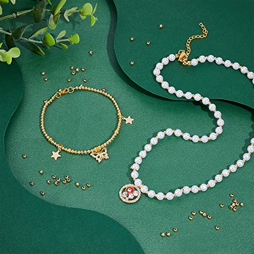 UNICRAFTALE 500pcs Golden 304 Stainless Steel Round Spacer Metal Beads - Tiny Smooth Beads for Jewelry Making - About 3mm in Diameter - color: Golden, size: 3mm