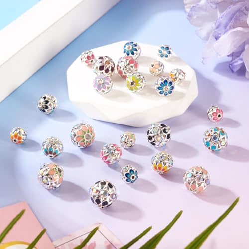 Craftdady 24pcs 8mm 10mm 12mm Round Rhinestone Beads Crystal Silver Rhinestone Bracelet Loose Spacer Beads Dangle Earring Ball Bead for DIY Craft Keychain Jewelry Making - color: Silver
