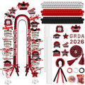 Graduation Candy Lei Making Kit Class of 2026 DIY Lei PE Bags Tubing Money Leis 2026 Graduation Ribbon Necklace Include 2 x 5 ft PE Bags 90 Pcs Flower Accessories for Grad Party Supplies (Black, Red) - color: Black, Red