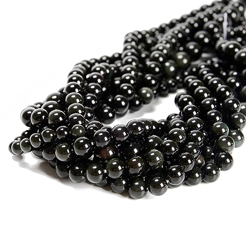65Pcs Black Obsidian 6mm Beads Natural Stone Round Gemstone Genuine Real Stone for DIY Bracelet Jewelry String Making - color: Black Obsidian, size: 6mm